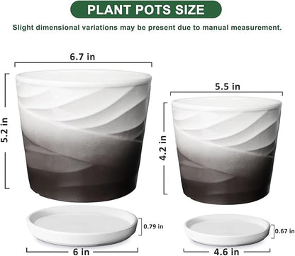 Ceramic Plant Pots,6.7 + 5.5 Inch,Ceramic Flower Pots,Planters with Drainage Hole and Saucer,Planters for Indoor Plants(Dark Gray+White)