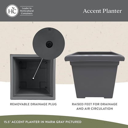 Accent Square Planter - The HC Companies 15.5-Inch Large Square Flower Box Planter for Indoor & Outdoor Flowers/Plants, Pairs w/ 15.5" Clay Accent Saucer SRO15500E35 Clay (ROS15500E35)