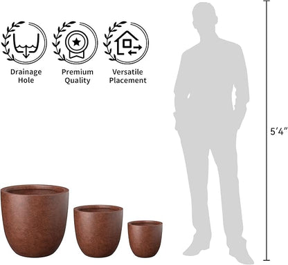 Kante Round Concrete Planter, Large Outdoor Indoor Garden Pots with Drainage Hole, 14-Inch Diameter Flower Pots for Patio, Garden and Home, Rusty