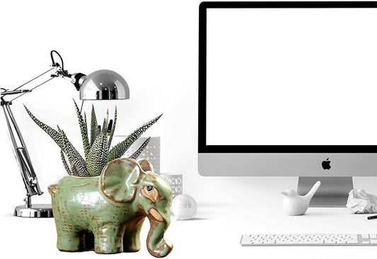 DIYOMR Small Ceramic Planter Pot, 4.3" Vintage Bronze Animal Planters Ceramic Flowerpot Succulent Pots Cactus Pot for Office Home Desktop Decor - Plants Not Included (Elephant Pot)