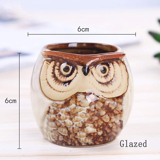 6 Pcs 2.5 Inches Owl Pots, Little Ceramic Succulent Bonsai Pots with a Hole - Pack of 6