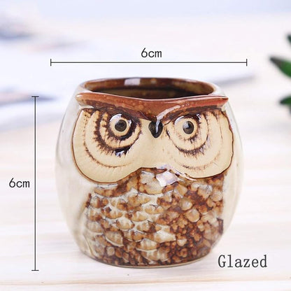 6 Pcs 2.5 Inches Owl Pots, Little Ceramic Succulent Bonsai Pots with a Hole - Pack of 6