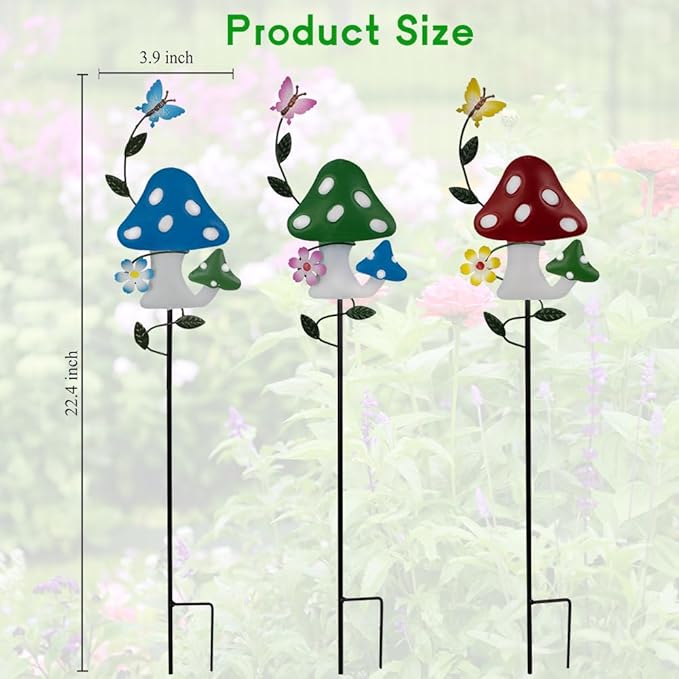 Stargarden Decorative Garden Stakes, 3 Pack Mushroom Lawn Ornaments Metal Garden Stakes, Colorful Yard Art for Garden, Lawn, Porch