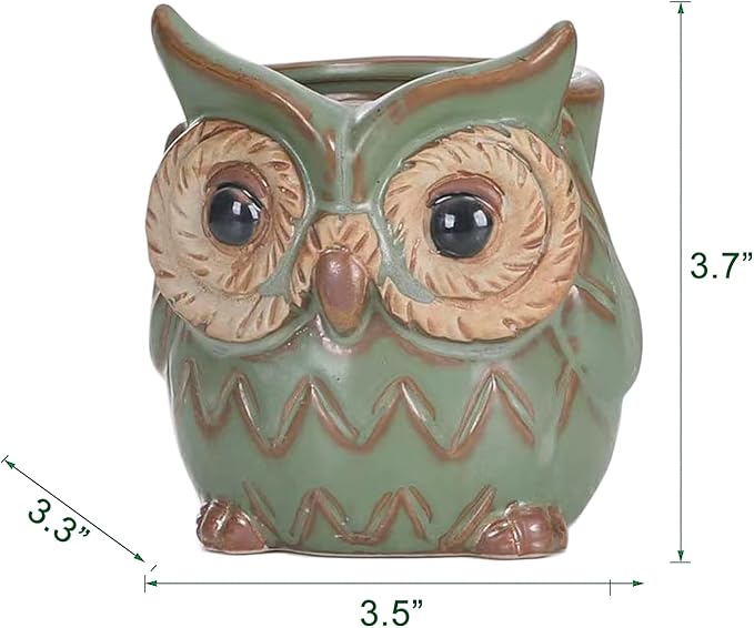 DIYOMR Small Ceramic Planter Pot, 4.3" Vintage Bronze Animal Planters Ceramic Flowerpot Succulent Pots Cactus Pot (Owl)