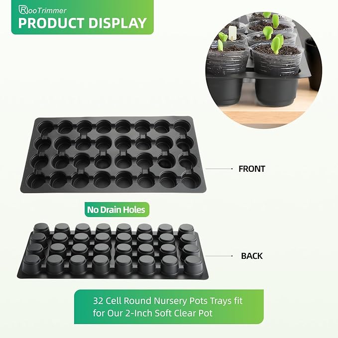 5-Pack 32 Cell Seedling Trays & 160 Pack 2" Soft Clear Nursery Pots -Thickened Durable Plant Starter Kit for Seed Germination (5 Sets)