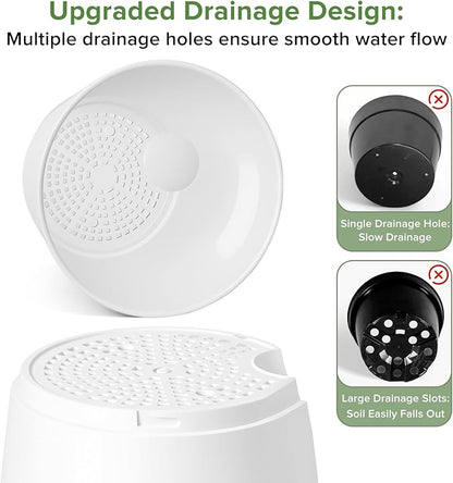 GARDIFE 2026 Upgraded Self Watering Plant Pots with Drainage Hole, 8/7/6.5/6/5.5/5/4 Inch Flower Planting Containers for House Plants, African Violet, Flowers, Cactus (White, 8+7+6.5+6+5.5+5+4 inch)