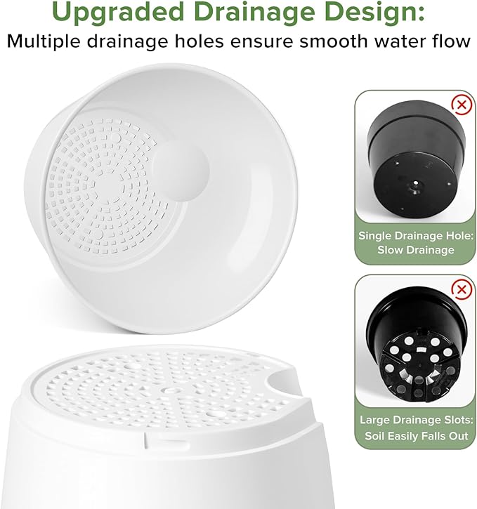 GARDIFE 2026 Upgraded Self Watering Plant Pots with Drainage Hole, 7/6.5/6/5.5/5/4 Inch Flower Planting Containers for House Plants, African Violet, Flowers, Cactus (White, 7+6.5+6+5.5+5+4 inch)
