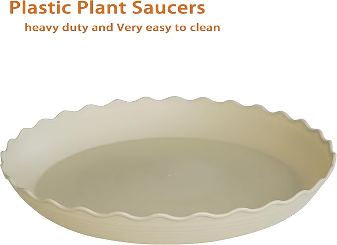 2 Pack Plant Saucer 10 inch, Heavy Duty Plastic Plant Saucers, Durable Plant Tray for Pots, Flower Saucers for Indoors, Plant Pot Saucers, Trays for Planter (Beige)
