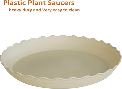 6 Pack Plant Saucer 10 inch, Heavy Duty Plastic Plant Saucers, Durable Plant Tray for Pots, Flower Saucers for Indoors, Plant Pot Saucers, Trays for Planter (Beige)