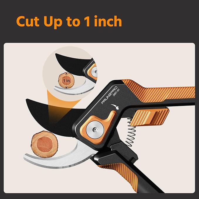 PrunePro Pruning Shears for Gardening 2 Pack Professional Bypass Hand Pruner Stainless Steel Sharp Blade Garden Scissors Plant Flower Garden Clipper Orange