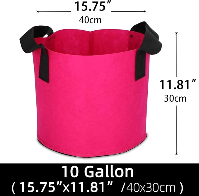 Grow Bags,Growing Pot Bags Garden Grow Bag Indoor Outdoor Fabric Aeration Plant Pot Container Flower Vegetable Pouch (Rose Red,10Gallon)