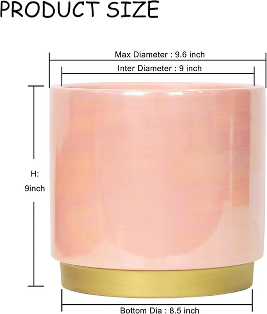 Gepege Pink Indoor Plant Pots for Plants, Large Ceramic Planter with Drainage Hole, 9.6-inch Succulent Orchid Flower Pot - Rainbow Pearl Glaze