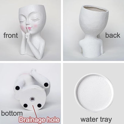 Face Planter Pot Head Planters, Lady Heads Flowerpot, Cute Girl Faces Plant Pot, Quiet Women Succulent Pots for Indoor Outdoor Plants, Modern Vase with Drainage