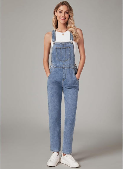 Vetinee Womens Classic Adjustable Straps Pockets Denim Bib Overalls Jeans Pants