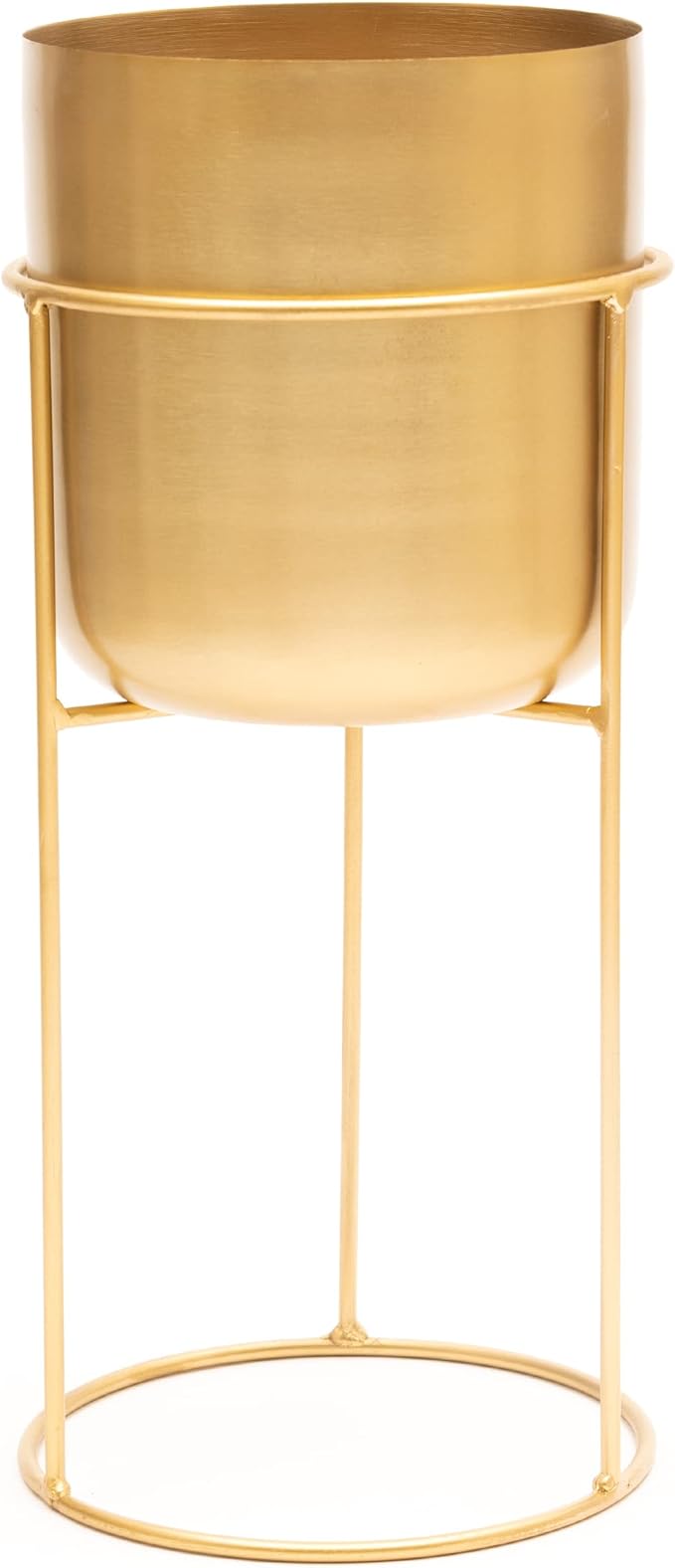Olly & Rose Matt Metal Plant Pot with Gold Plant Stand - Tall 20 Inch Height Large Plant Pot Indoors with Stand - Large Decorative Planter