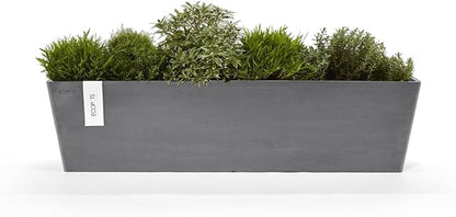 Ecopots Bruges Durable Modern Rectangular Indoor/Outdoor Recycled-Based Composite Flower Pot Planter, Grey, 31.5"