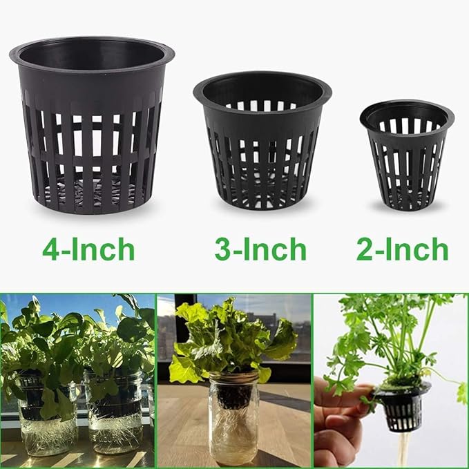 GROWNEER Net Pot 50 Pcs 3 Inch Garden Slotted Mesh Net Cups, Heavy Duty Hydroponic Pots Supplies with 50Pcs Plant Labels, Aquaponics Planting Growing Basket for Indoor Outdoor