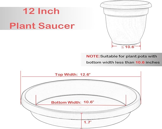 Plant Saucers Round 12 Inch Extra Large Pack of 5 Heavy Duty Plastic Drip Trays for Large Pots