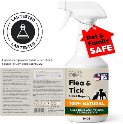 Nature’s Dome Outdoor Flea & Tick Spray – 16 oz – Kills & Repels Fleas, Ticks, Larvae & Eggs – Plant-Based Pest Control – Safe for Pets, Kids & Plants – Ready-to-Use