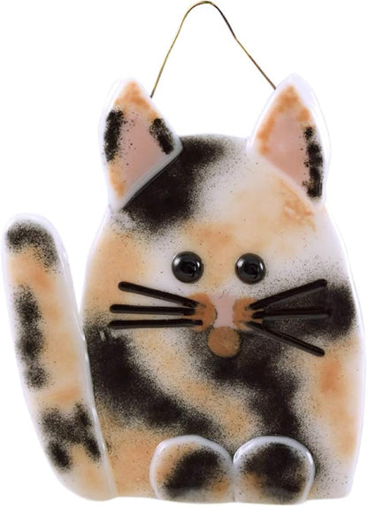 Whimsical Cat Fused Glass Sun Catcher, Handmade in USA (Calico)