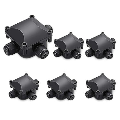 Waterproof Junction Box, IP68, 3-Way Outdoor Cable Connectors,Outdoor/External Electrical Light Junction Box Ø 6mm-10.2mm (6 Pack)