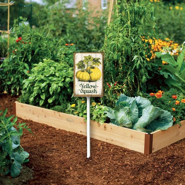 Uptell Vintage Vegetable Signs for Garden with Stake Yellow-Squash Yard Sign Vegetable Garden Label Stakes Plant Markers for Outdoor Plants Waterproof 8x12inch