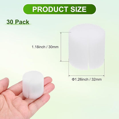 30-Pack Hydroponics Sponges, 1.26 Inch Growing Media Cylindrical Sponges for Planting Gardening Tool/Grow Seedlings/Home Vegetable Flower, Soilless Cultivation Seedling [White]
