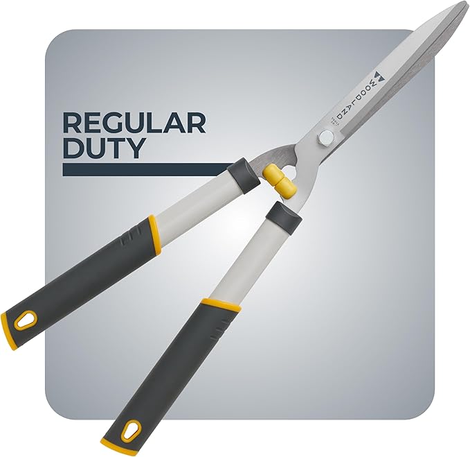 Woodland Tools 22" Regular Duty Hedge Shears - High Carbon Steel Blades, Non-Stick Coating, Cushioned Grips, Shock-Absorbing Bumpers, Manual Hedge Clippers for Shrubs and Bushes