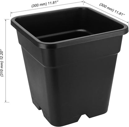 MOUYAT 5 Pack 5 Gallon Large Square Nursery Pots with Saucers, 12 x 12 Inch Black Plastic Plant Nursery Pots Garden Planter for Planting Flowers