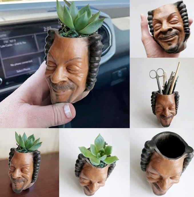 Funny Celebrity Face Planter Pot,Rapper Man Face Succulent Flower Pot,Old Man Head Planter Plant Pots for Indoor Outdoor Plants,Halloween Décor