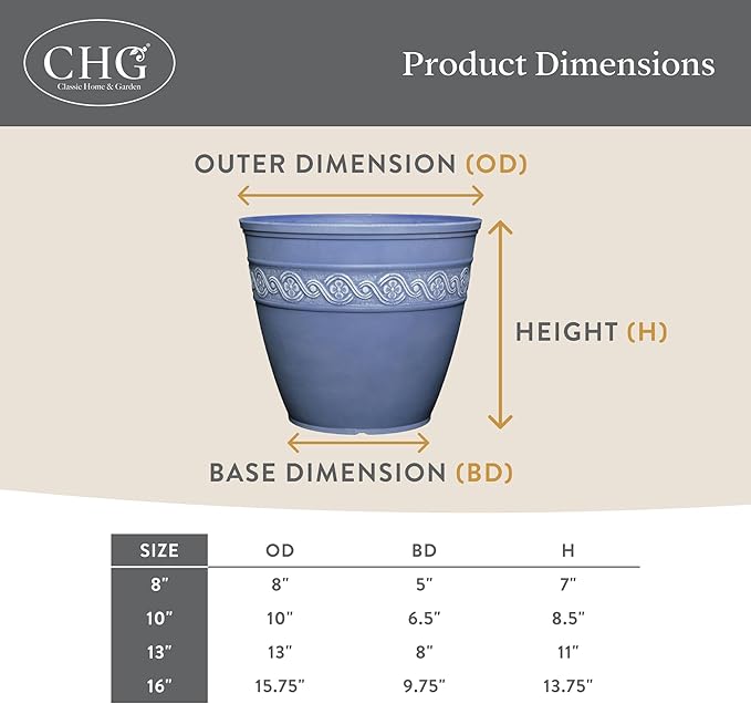 Classic Home and Garden Corinthian Resin Planter Pot - Outdoor & Indoor Plant Pot - Round Planter For Plants & Flowers (10" Ivory Ash, Pack of 1)