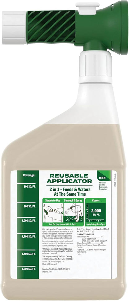Scotts Turf Builder Liquid Lawn Food, Lawn Fertilizer for Any Grass Type, 29-0-3, 32 fl. oz.