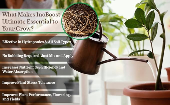 Easy Compost Tea for Plants by GreenEden - InoBoost Ultimate - No Brewing Needed - Increase Flowering & Yields - Soluble Bacteria for Soil or Hydroponics - 4oz. Makes 25 Gallons