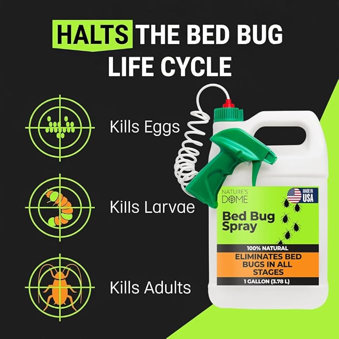Nature's Dome Bed Bug Spray – 100% Kill Rate, 1 Gallon Natural Bed Bug & Mite Killer, Destroys Eggs, Kills Resistant Strains, Long-Lasting Protection, Safe for Home Use