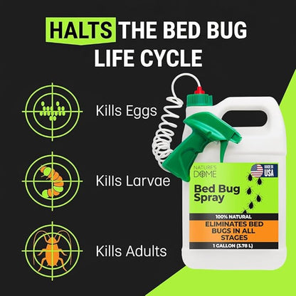 Nature's Dome Bed Bug Spray – 100% Kill Rate, 1 Gallon Natural Bed Bug & Mite Killer, Destroys Eggs, Kills Resistant Strains, Long-Lasting Protection, Safe for Home Use