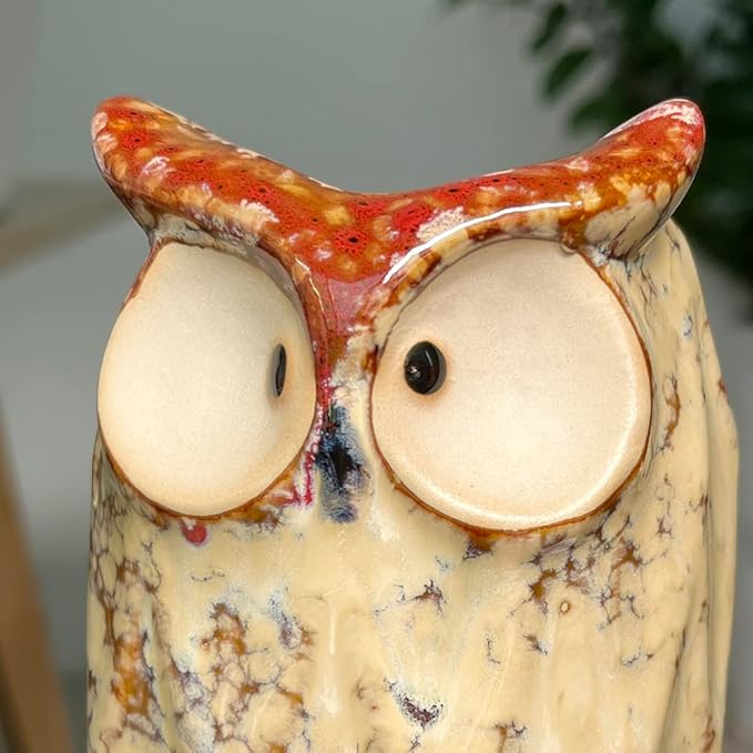 GeLive 9 Inch Owl Ceramic Vase, Farmhouse Flower Vase, Retro Owl Planter, String Pearl Succulent Pot for Bud Cutting Hydroponic Plant, Indoor Outdoor Home Decor, Cute Owl Fun Animal Cartoon Gift