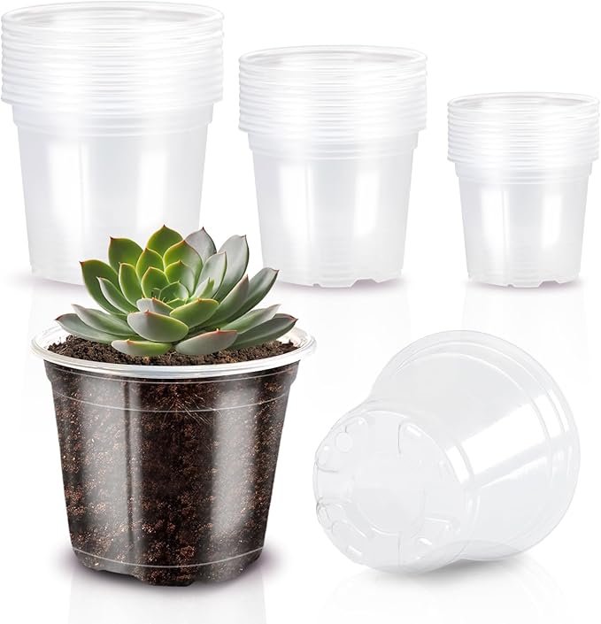 3/4/5 Inch Nursery Pot,30 Pack Clear Pots with Drainage, Plastic Pots for Planting Vegetables Flowers Seedlings