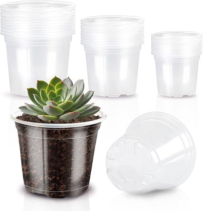 3/4/5 Inch Nursery Pot,30 Pack Clear Pots with Drainage, Plastic Pots for Planting Vegetables Flowers Seedlings
