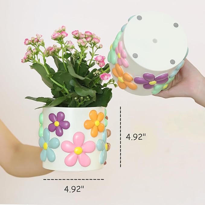 GUGUGO Colorful Flowers Planters Cute Unique Rainbow Planter with Drainage, Vintage Retro Flower Plant pots for Indoor Plants, Eclectic Succulent Gardening Pot for Boho Modern Home Décor-Black