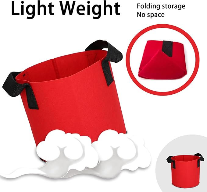Grow Bags,Growing Pot Bags Garden Grow Bag Indoor Outdoor Fabric Aeration Plant Pot Container Flower Vegetable Pouch (Red,10Gallon)