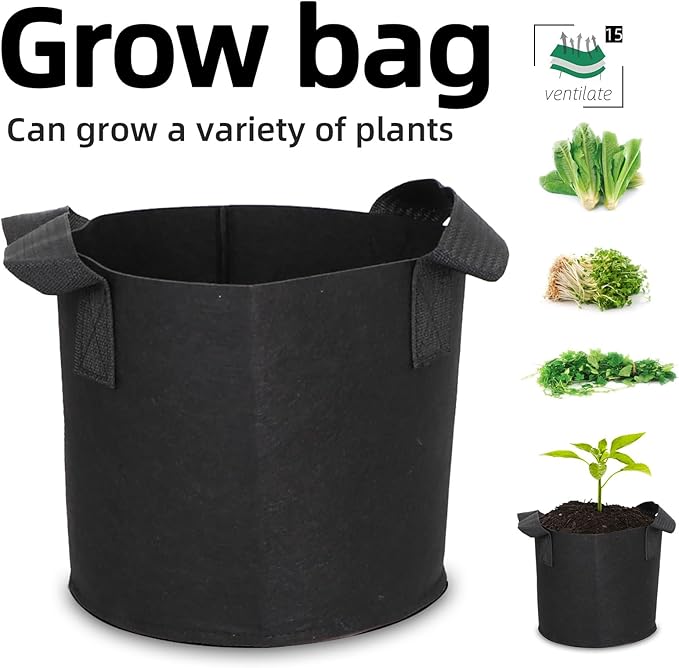 Grow Bags,Growing Pot Bags Garden Grow Bag Indoor Outdoor Fabric Aeration Plant Pot Container Flower Vegetable Pouch (Black,15Gallon)