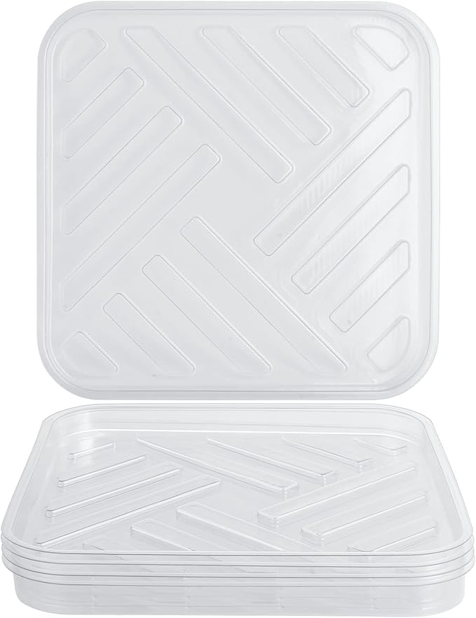 Idyllize 5 Pack 13 Inch of Plastic Plant Saucer, Square Clear Drip Trays for Indoors & Outdoor Plants, Durable Thick Saucer for Flower Pot (13")