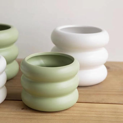 Ceramic Plant Pot Indoor, 6.5 Inch Flower Pot with Drainage Hole, Tiered Bubble Design Ceramic Planter for Home & Office Decor (Green)