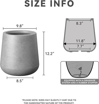 Kante 9.8-Inch Dia Round Concrete Garden Pot with Drainage Hole & Rubber Plug - Indoor/Outdoor Lagre Plant Pot for Home, Garden, Patio, Natural Concrete