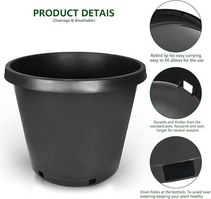 10-Pack 12.7 Gallon Round Planter Nursery Pots, Flower Plant Container Injection Molded Plastic Nursery Pots Gardening Pot for Indoor Outdoor Vegetables, Succulents, Black