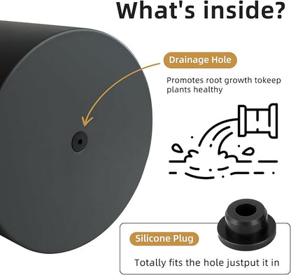 Metal Plant Pot with Drainage Hole,Mid Century Modern 7 inch Round Pot Indoor Outdoor Planters for Decorative Pots of Tabletop Living Room Bedroom Grey