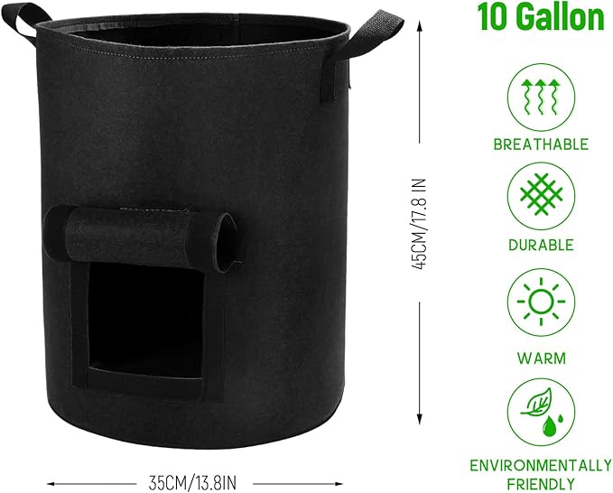 5 Pack 10 Gallon Potato Grow Bags with Flap and Handles, Heavy Duty Fabric Pots for Planting Potato, Carrots,Taro