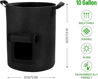 5 Pack 10 Gallon Potato Grow Bags with Flap and Handles, Heavy Duty Fabric Pots for Planting Potato, Carrots,Taro