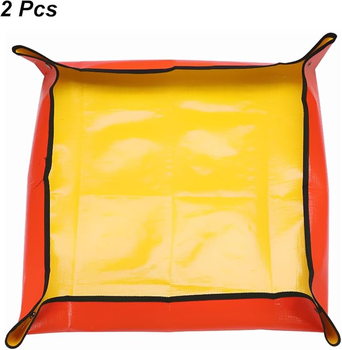 HARFINGTON 2pcs Repotting Mat 26" x 26" PE Cloth Waterproof Plant Repotting Mat Foldable Portable Gardening Potting Tray with Metal Buckle for Indoor Plant Change Soil Watering, Yellow