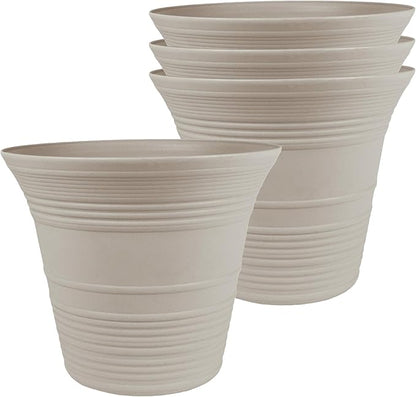 The HC Companies 9 Inch Sedona Round Self Watering Planter Pots, Lightweight UV-Resistant Plastic Indoor & Outdoor Planters, 4-Pack Flower Pots for Garden & Home Decor, Cottage Stone